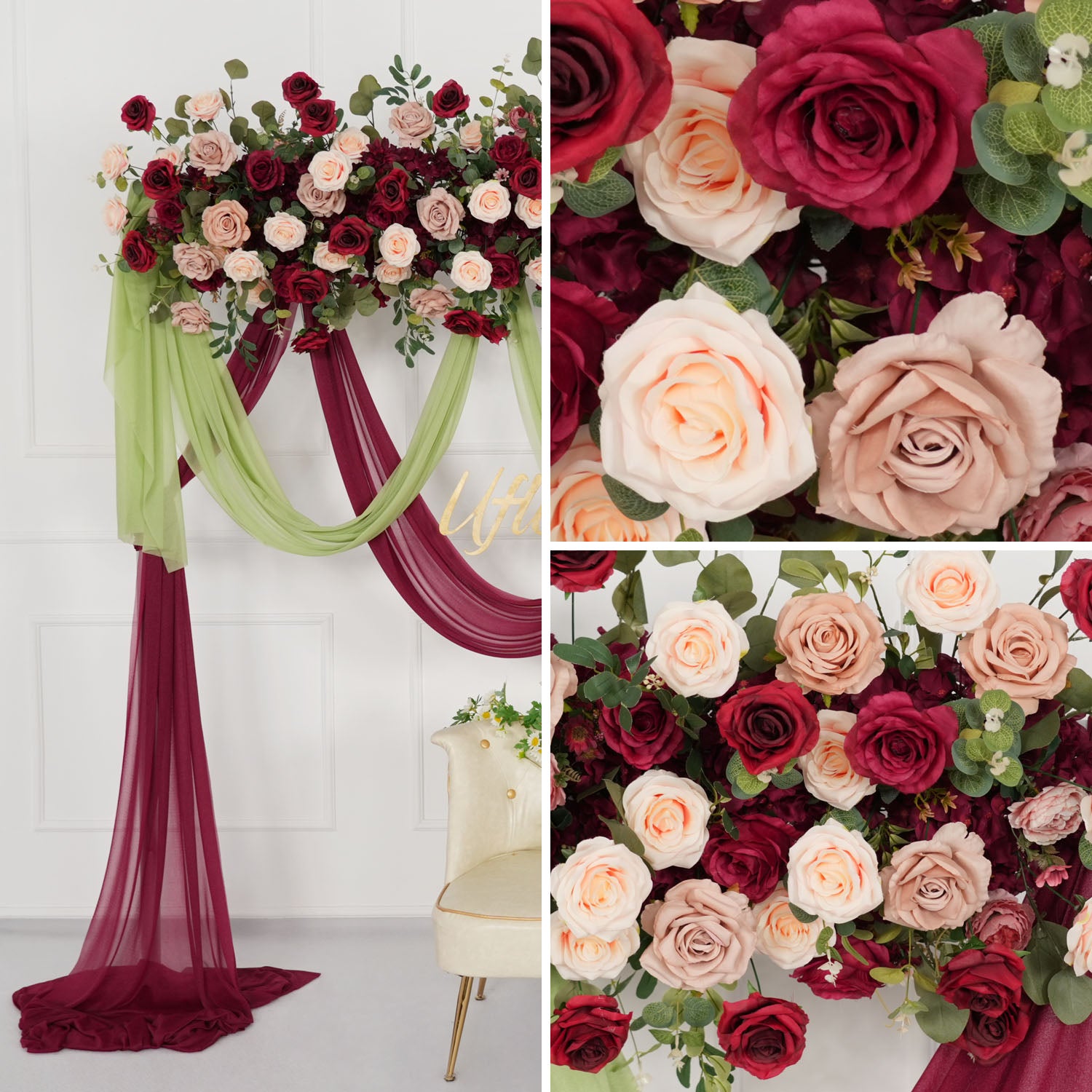 Uflower Artificial Rose Flower Row Wedding KT Backdrop Decor